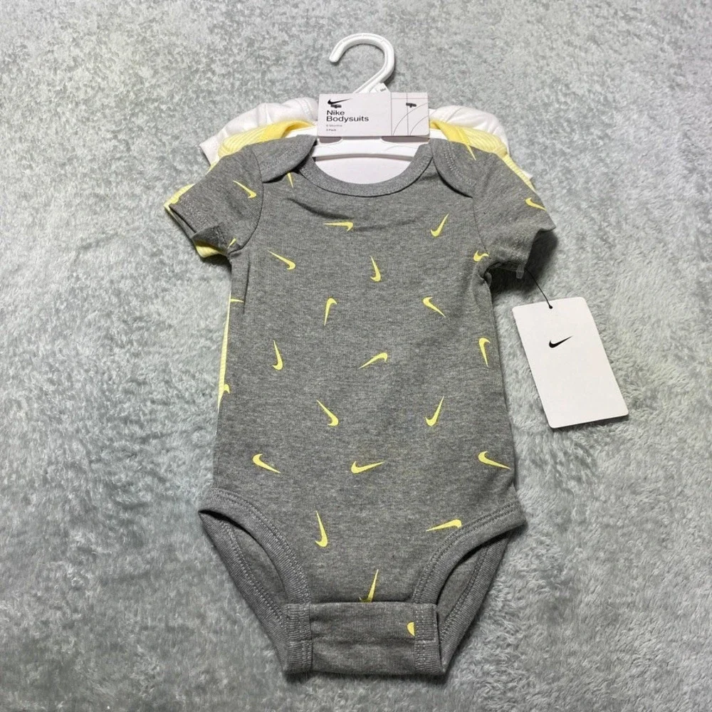 Nike Baby 6M Bodysuits 3-Pack Sporty Grey Yellow White 56M115-GD5